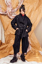 Load image into Gallery viewer, AW25 AMANE WRAP RUCHE COAT - OBSIDIAN