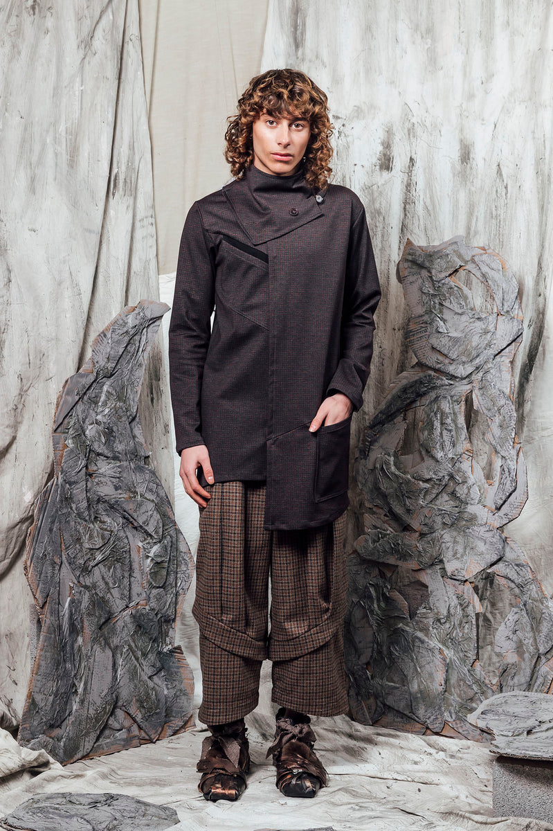 AW24 LINO LONG SLEEVE SCARF TOP - UMBER HOUNDSTOOTH – JUDE
