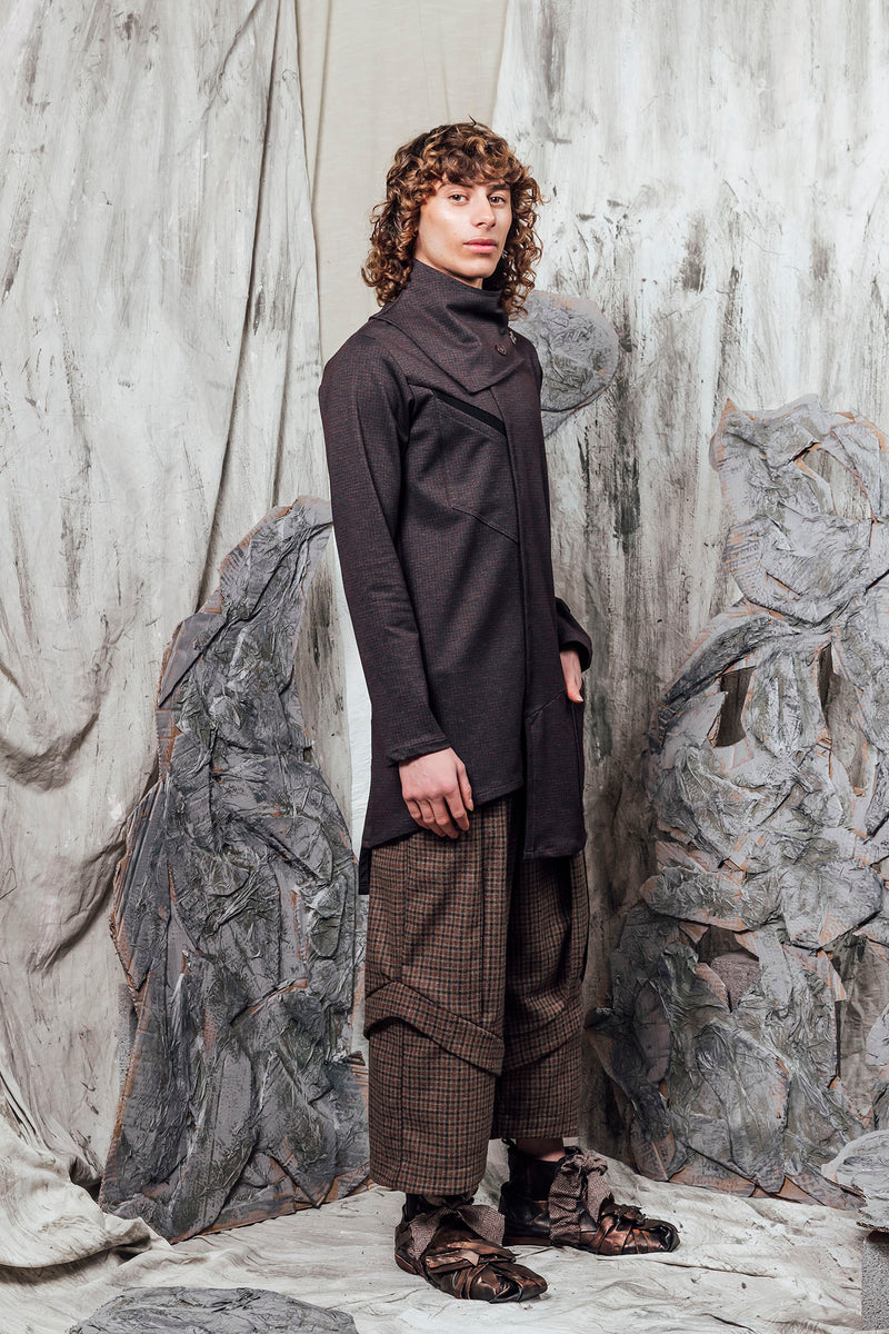 AW24 LINO LONG SLEEVE SCARF TOP - UMBER HOUNDSTOOTH – JUDE