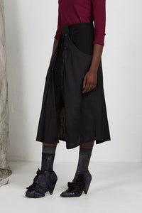 Black Unisex Layered Skirt with Button Off Drape panels with Pockets