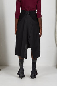 Black Viscose Unisex Layered Skirt with Button Off Drape panels
