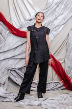 Load image into Gallery viewer, Women&#39;s Unisex Black Bamboo Asymmetrical Drape Lapel Button Vest