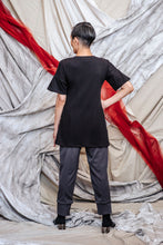 Load image into Gallery viewer, Women's Black Cotton Crinkle Jersey Flare Top with Pockets