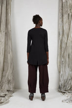 Load image into Gallery viewer, Black Viscose Knit Women's Pocket Tunic Top with back hem split
