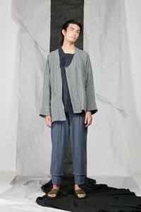 Crinkled Linen Unisex Kimono Zip Jacket
