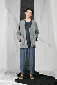 Crinkled Linen Unisex Kimono Zip Jacket