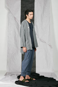 Crinkled Linen Unisex Kimono Zip Jacket with Pockets