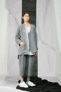 Textured Linen Women's Unisex Kimono Zip Jacket with Pockets