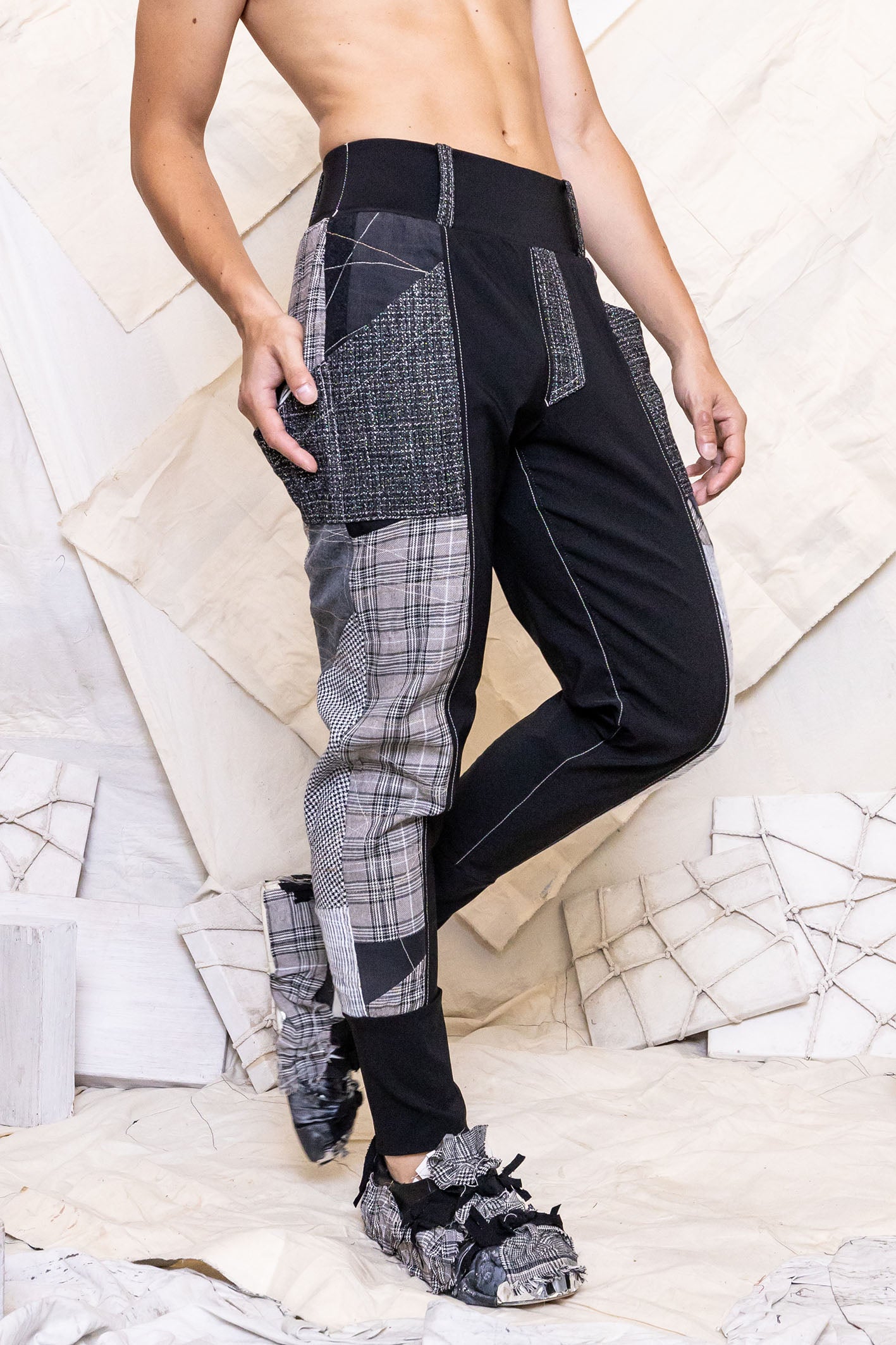 RS25 CORTEZ ARTISAN SLIM PANTS – OBSIDIAN PATCHWORK