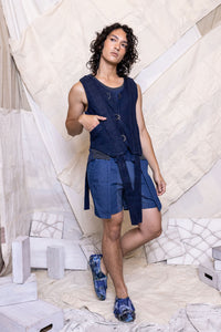 RS25 ELIO TIE VEST - INDIGO DYED DENIM – JUDE Modern Artisan Fashion