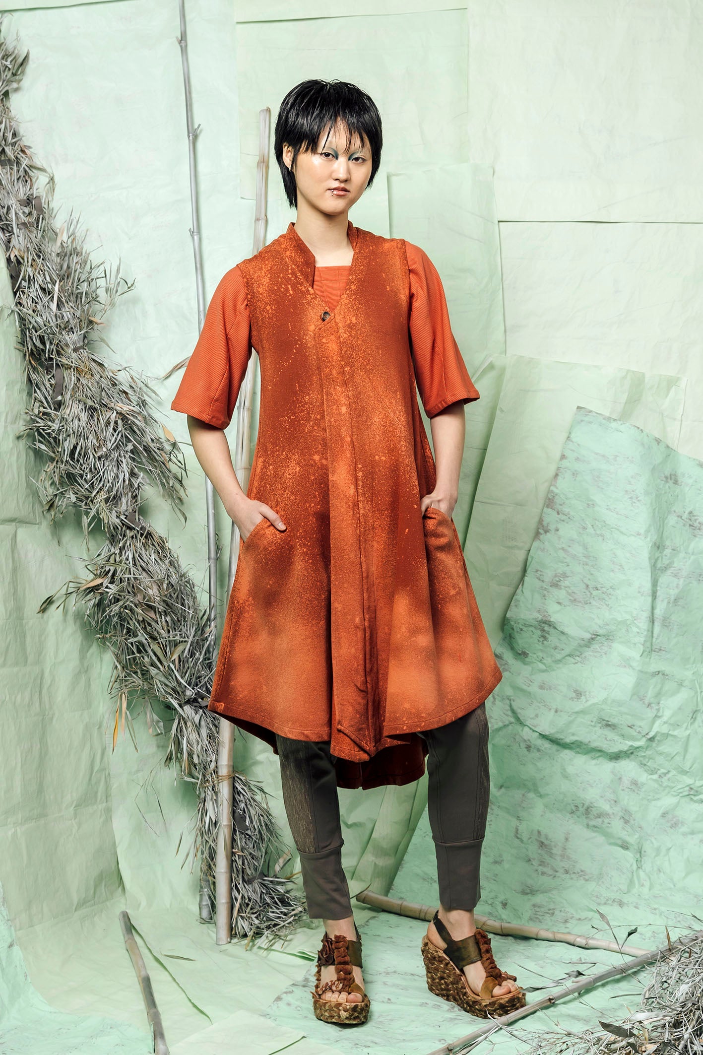 SL26 AELLA BUTTON DOWN DRESS - RUST OCHRE JUDE Modern Artisan Fashion SL26 AELLA BUTTON DOWN DRESS - RUST OCHRE JUDE Modern Artisan Fashion