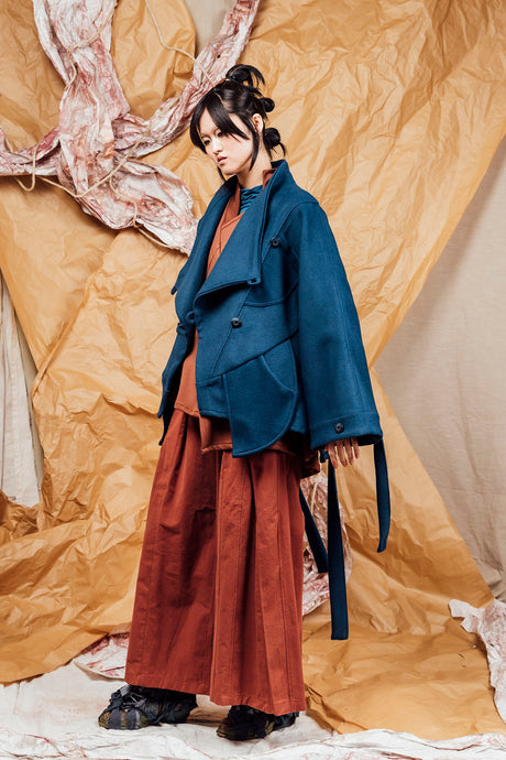 AW25 AMANE WRAP RUCHE COAT - DEEP TEAL