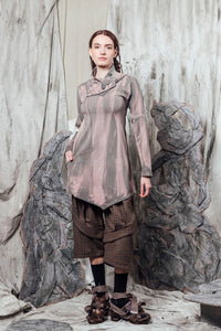 AW24 KALIS SCARF TUNIC TOP - KHAKI BRUSHSTROKE