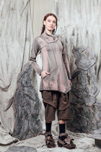 Load image into Gallery viewer, AW24 KALIS SCARF TUNIC TOP - KHAKI BRUSHSTROKE