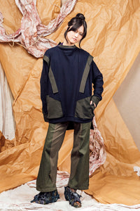 AW25 KORI PANEL COWL JUMPER - INK FOREST