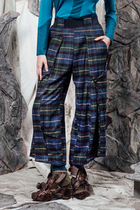 AW24 LYNDON BUTTON FLARE PANTS - JADE TARTAN