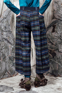 AW24 LYNDON BUTTON FLARE PANTS - JADE TARTAN