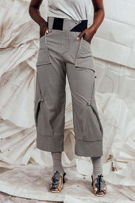 SL25 ORIME WIDE FOLD PANTS - MONO CHECK