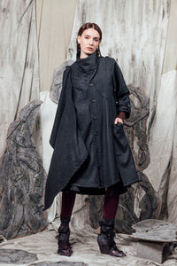 AW24 THORNE DRAPE TRENCH - CHARCOAL FLECK