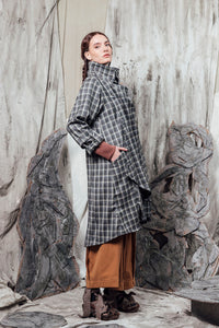 AW24 THORNE DRAPE TRENCH - RIVERSTONE PLAID