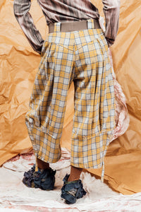 AW25 TOSHI WIDE RUCHE PANTS - CANARY CHECK