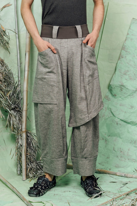 SL26 ADDIS LAYERED WIDE PANTS - ASH MARLE