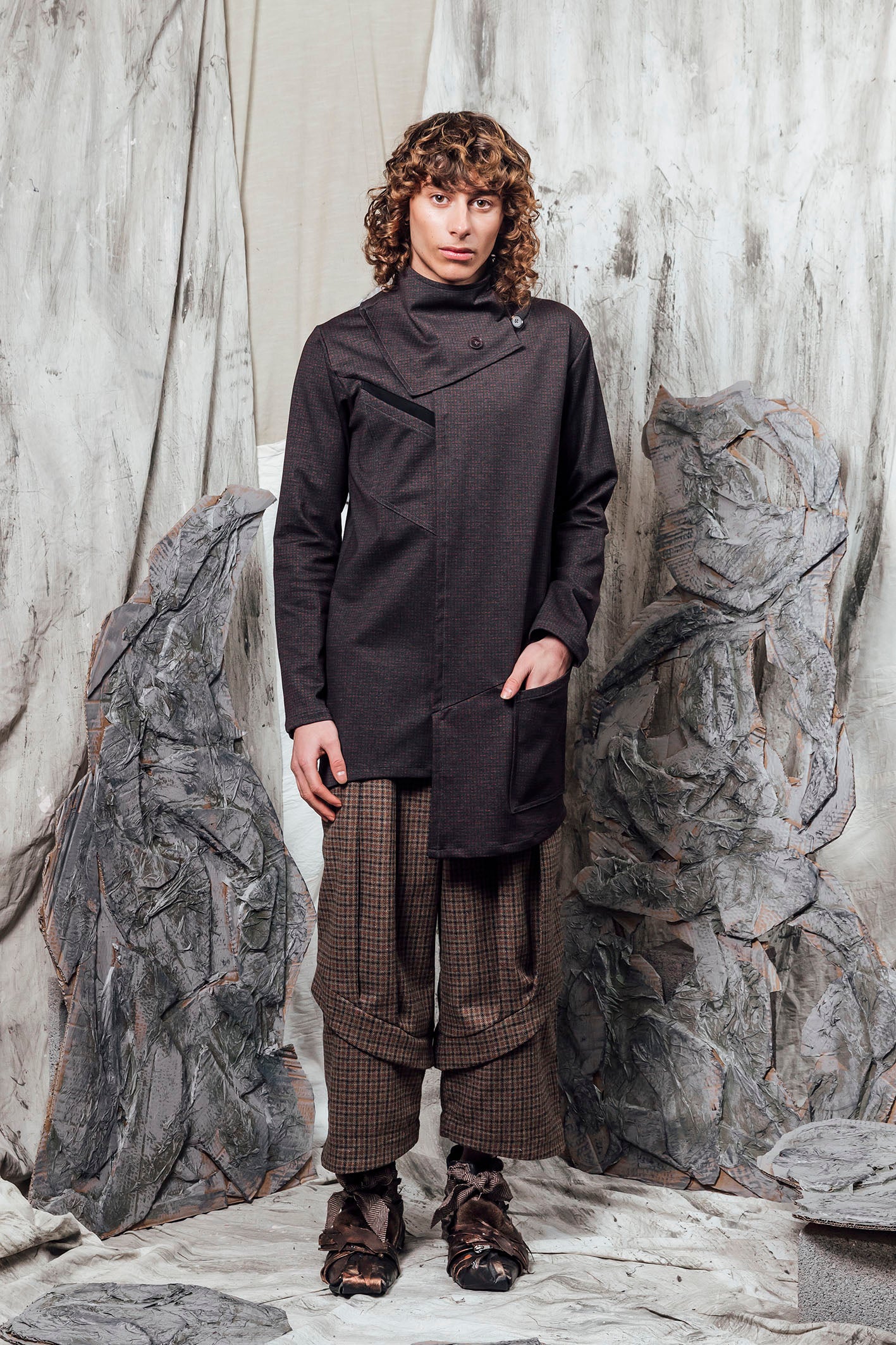 AW24 LINO LONG SLEEVE SCARF TOP - UMBER HOUNDSTOOTH – JUDE