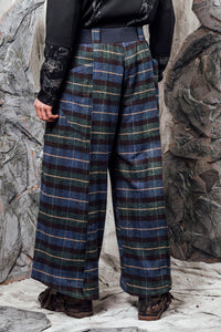 AW24 LYNDON BUTTON FLARE PANTS - JADE TARTAN