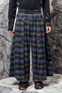 AW24 LYNDON BUTTON FLARE PANTS - JADE TARTAN