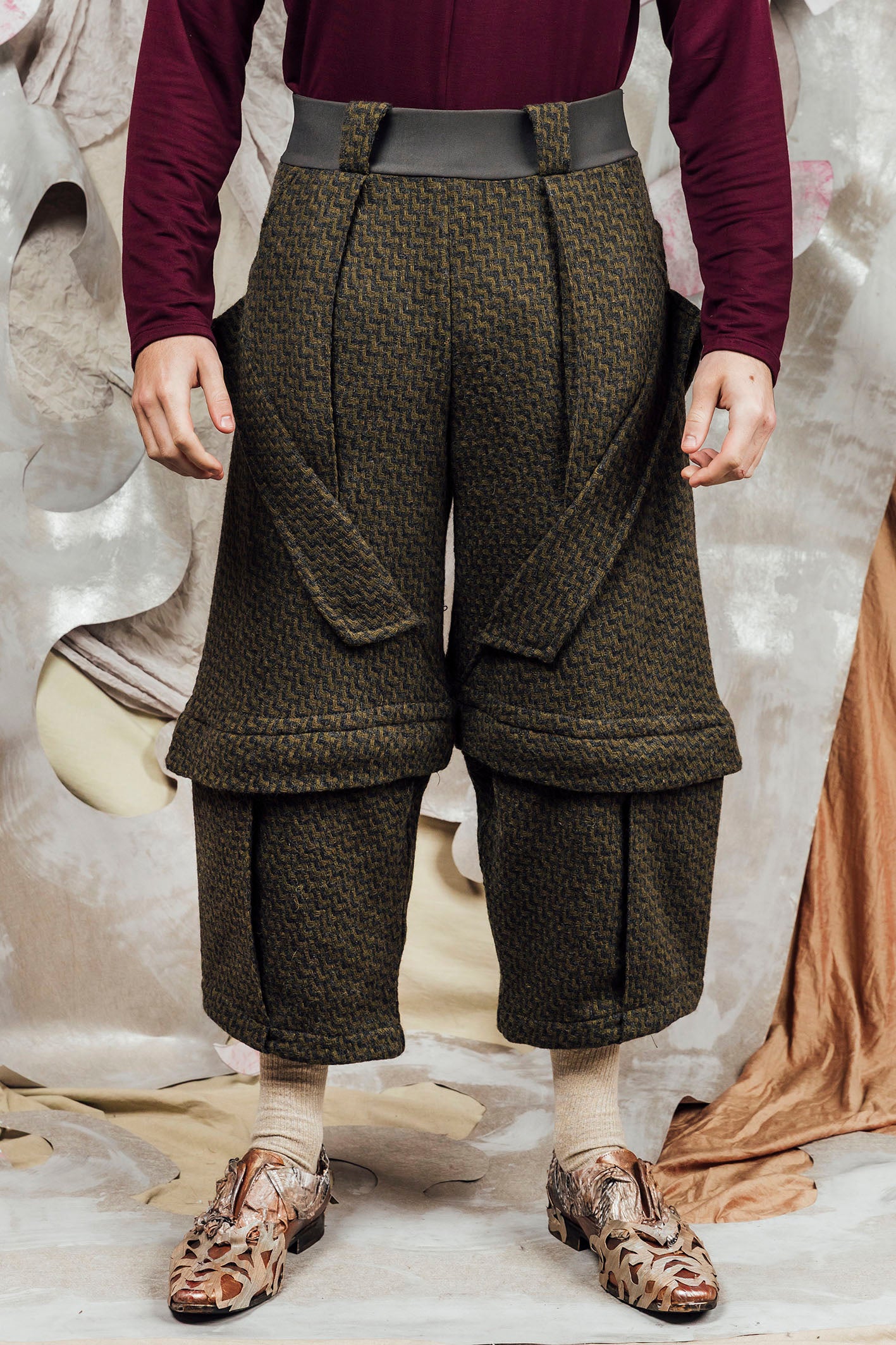 AW26 ORFEO ZIP LEG WIDE PANTS - FOREST CHEVRON – JUDE Modern