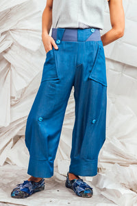 SL25 ORIME  WIDE FOLD PANTS - DENIM AZURE