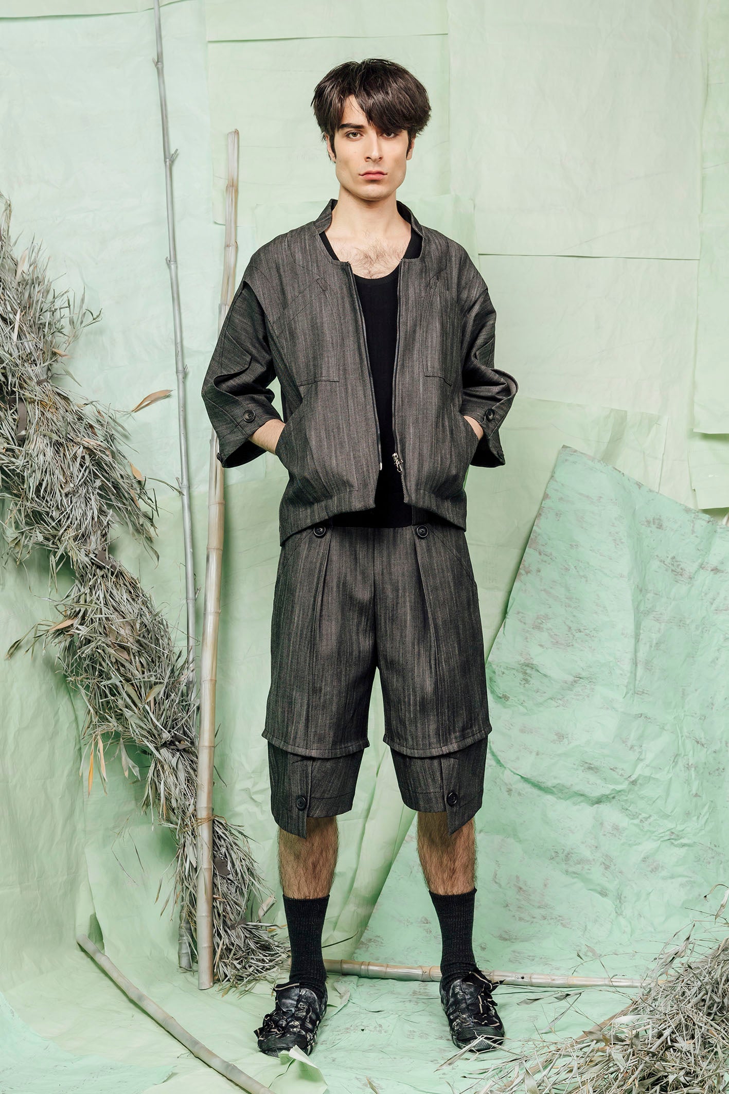 SL26 RENZO KIMONO ZIP JACKET - CHARCOAL