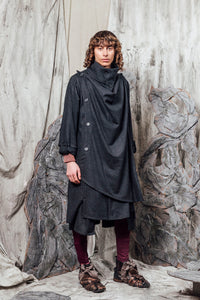 AW24 THORNE DRAPE TRENCH - CHARCOAL FLECK