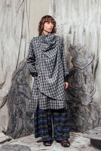 AW24 THORNE DRAPE TRENCH - RIVERSTONE PLAID