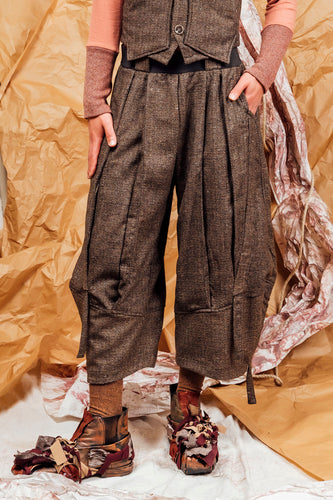 AW25 TOSHI WIDE RUCHE PANTS - CHESTNUT TWEED