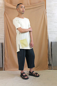 Men's Cream Marle Cotton Viscose Jersey Tee with Side Linen Pocket