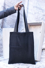 Load image into Gallery viewer, black wool reversible tote bag