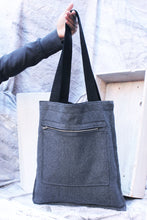 Load image into Gallery viewer, charcoal wool reversible tote bag