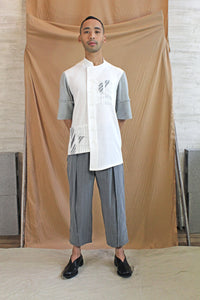 Men's White and Grey Contrast Panel Shirt