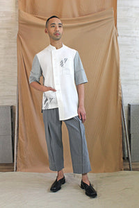 Men's White Linen Mandarin Collar Shirt