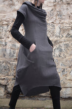 Load image into Gallery viewer, Textured Cotton Hood Drape Tunic Dress