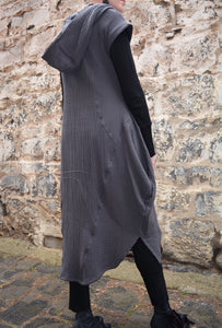 Textured Cotton Hood Drape Tunic Dress