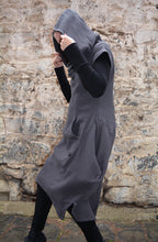 Load image into Gallery viewer, Textured Cotton Hood Drape Tunic Dress