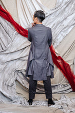 Load image into Gallery viewer, Slate Grey Linen Viscose Twill Cowl Drape Shirt Dress