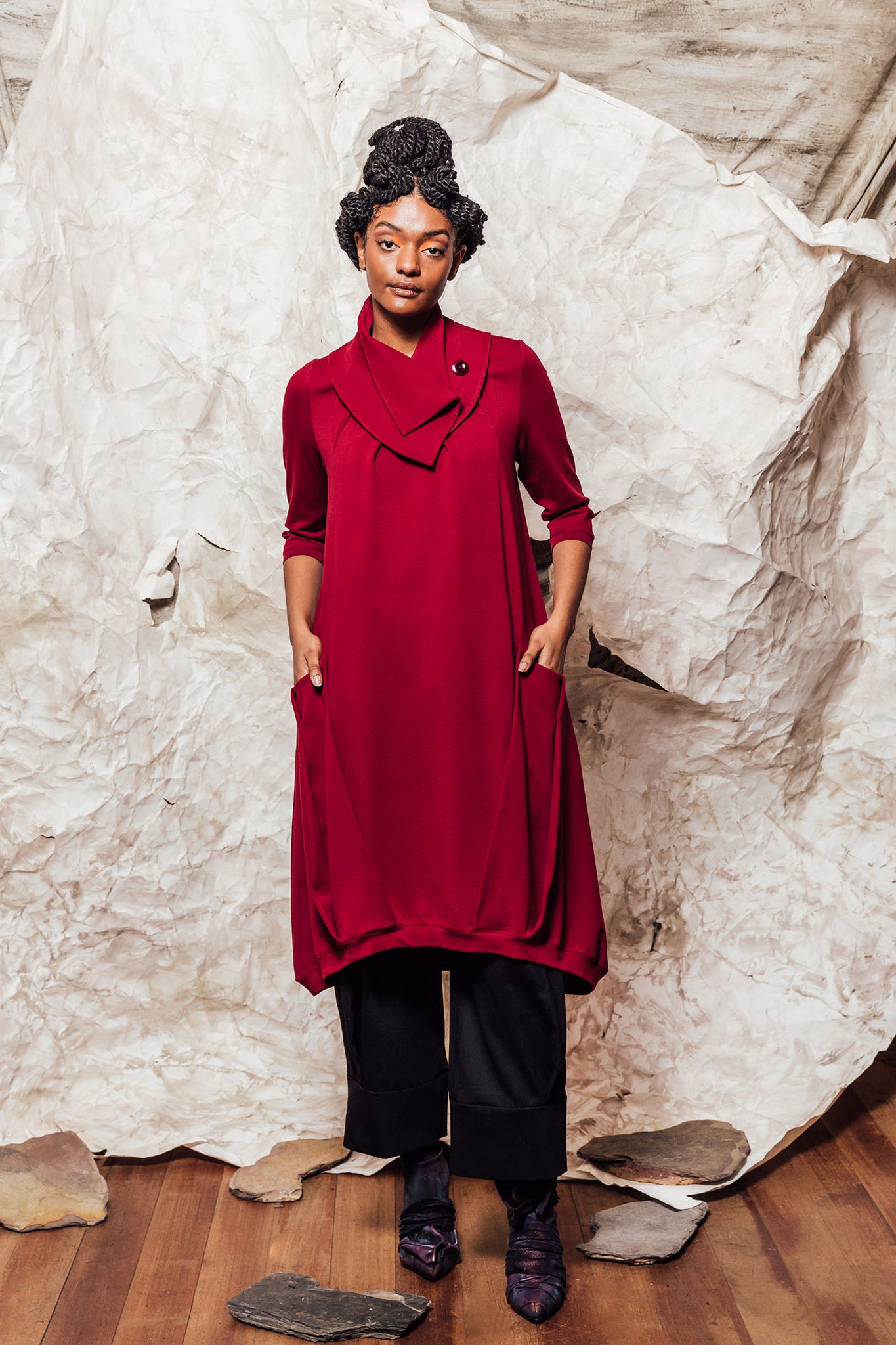 AW22 FLORIAN KNIT DRESS - POMEGRANATE JUDE Modern Artisan Fashion AW22 FLORIAN KNIT DRESS - POMEGRANATE JUDE Modern Artisan Fashion