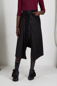Black Unisex Layered Skirt with Button Off Drape panels