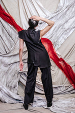 Load image into Gallery viewer, Women&#39;s Unisex Black Bamboo Asymmetrical Drape Lapel Button Vest
