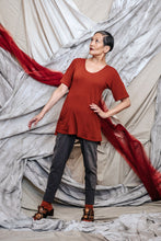 Load image into Gallery viewer, Womens Flare Knit Top in Red Ochre Viscose Liquid Jersey