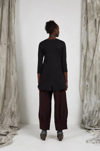 Black Viscose Knit Women's Pocket Tunic Top with back hem split