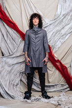 Load image into Gallery viewer, Menswear Unisex Cowl Neck Drape Shirt in slate grey linen viscose twill